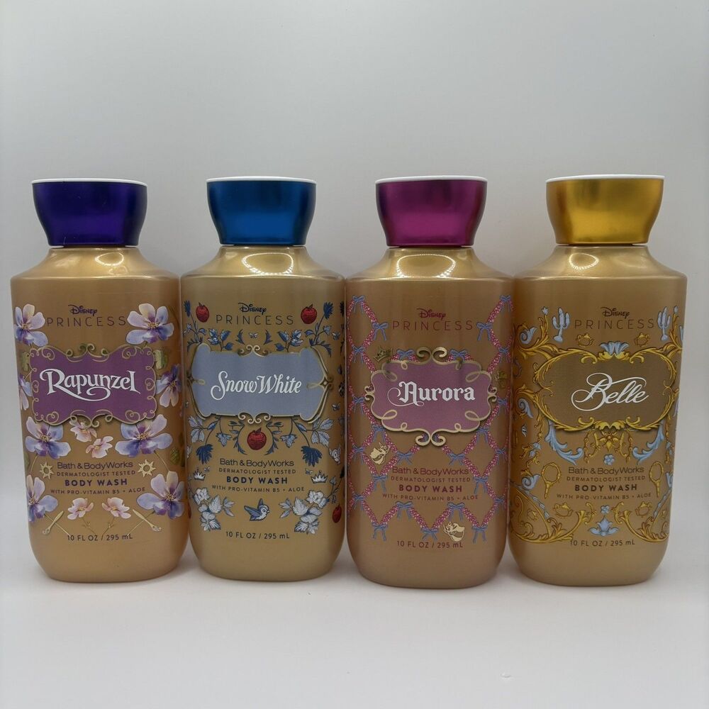 4 Bath & Body Works Disney Princess Rapunzel Snow White Aurora Belle Body Wash
